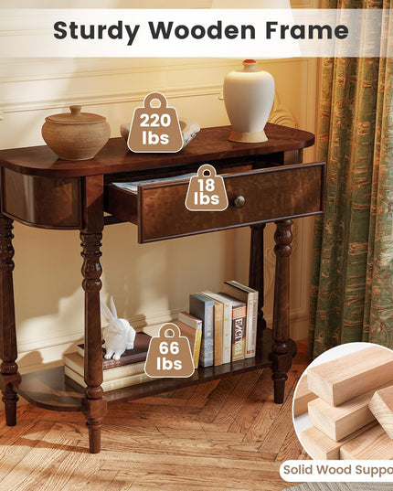 Giantex 36" Retro Entryway Table with Storage Drawer & Elegant Legs for Living Room Foyer