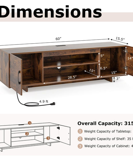 Giantex TV Stand with Power Outlet for TVs up to 70”, Entertainment Center w/ 2 Cable Holes, Open Shelves