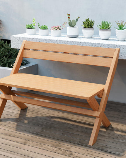 Giantex Wood Outdoor Bench Folding - 2-Person Patio Garden Bench with Solid Teak Wood Structure
