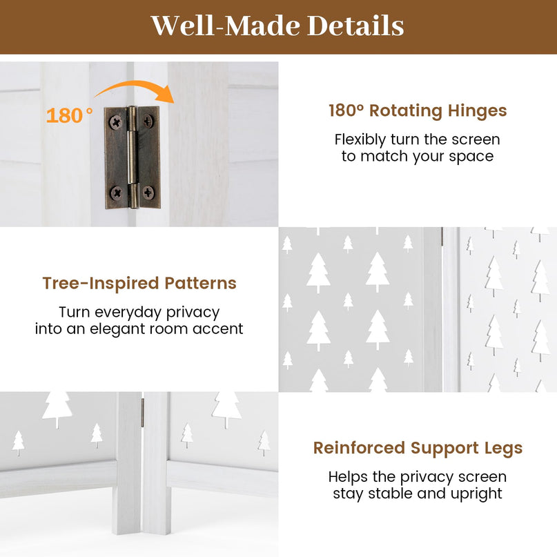GIANTEX 67"H Folding Room Divider with Louvered Slats & Pine Tree Cutout