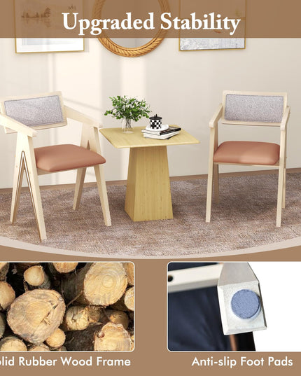Giantex Wooden Dining Chairs Set of 2, Mid Century Upholstered Kitchen Chairs w/Leathaire Seat Cushions