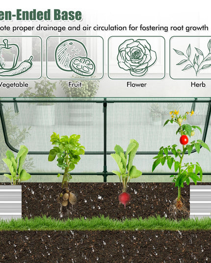 Giantex Galvanized Steel Raised Garden Bed with Mini Greenhouse, Outdoor Metal Planter Box Kit with Large Roll-up Cover