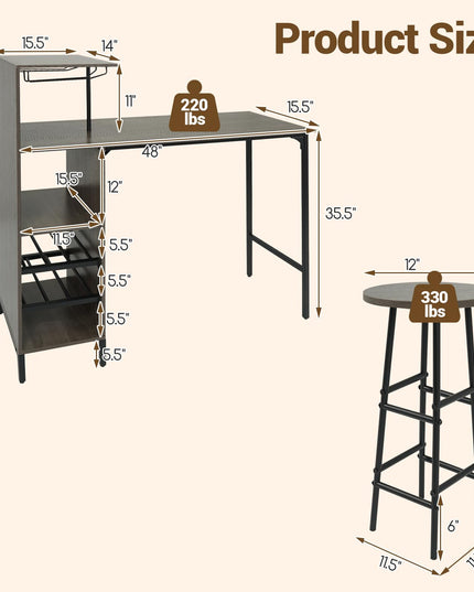 Giantex 3 Pieces Bar Table and Stools Set for Home