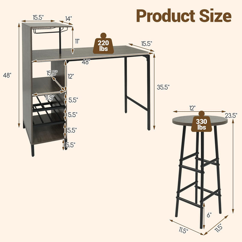 Ensemble table de bar et 2 tabourets Giantex pour la maison
