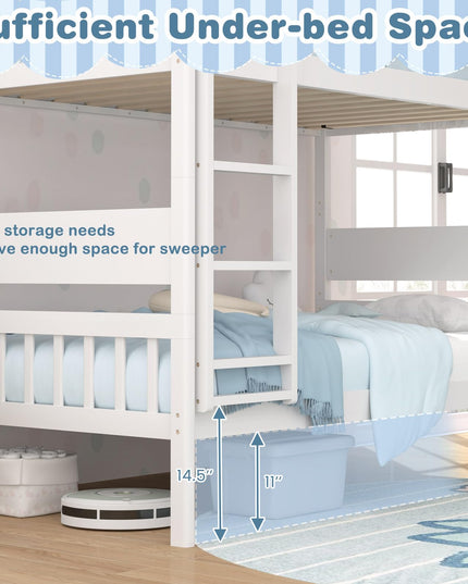 Giantex Wood Bunk Bed Twin Over Twin, Solid Wood Bunk Bed Frame with Ladder & Safety Guardrails