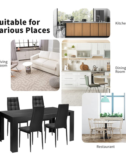Giantex Wood Rectangular Table with 4 Upholstered Chairs Set Modern Kitchen Table Set