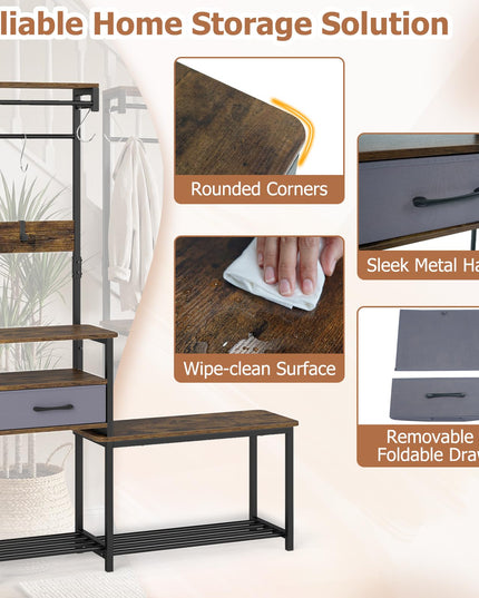 Giantex 7-in-1 Hall Tree with Bench and Shoe Storage