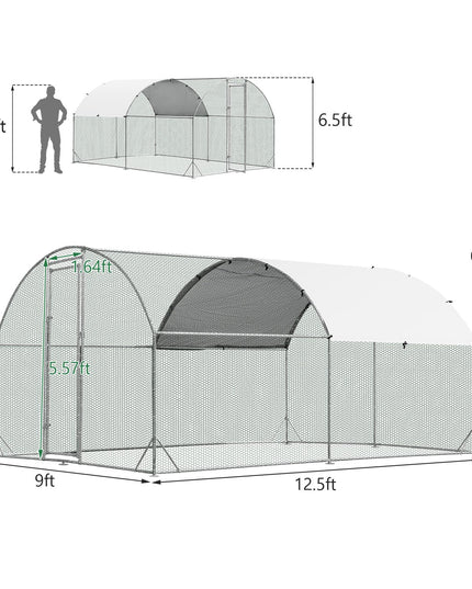 Giantex Metal Chicken Coop, Galvanized Walk-in Chicken Run with Waterproof PE Cover, Dome