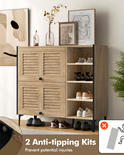 Giantex Shoe Cabinet with Flip & Slide Doors, Shoe Storage Cabinet with Adjustable Cube Shelves(Louvered Doors)
