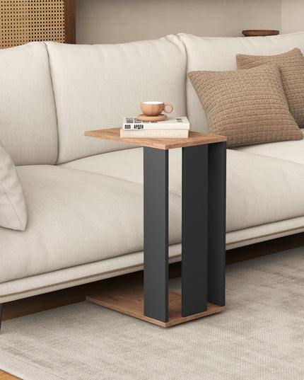 Giantex C Shaped End Table, 2-Tier Sofa Side Table with Universal Wheels & Storage Shelf
