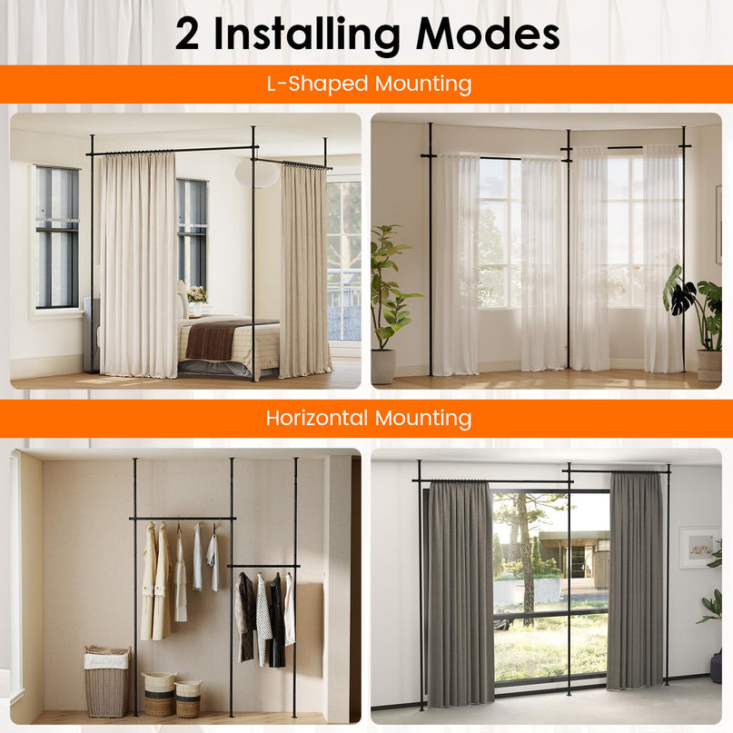 Giantex Room No Drill Divider Curtain Rod | Adjustable 4-10 ft Height & 28-142 in Width