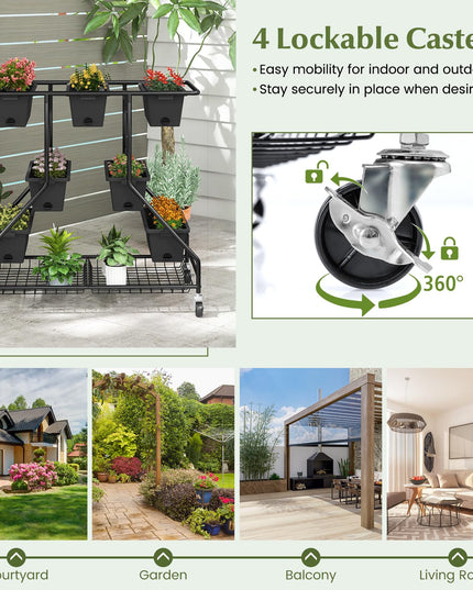 Giantex Rolling Raised Garden Bed w/ 7 Planter Boxes, Storage Baskets, Drainage Holes