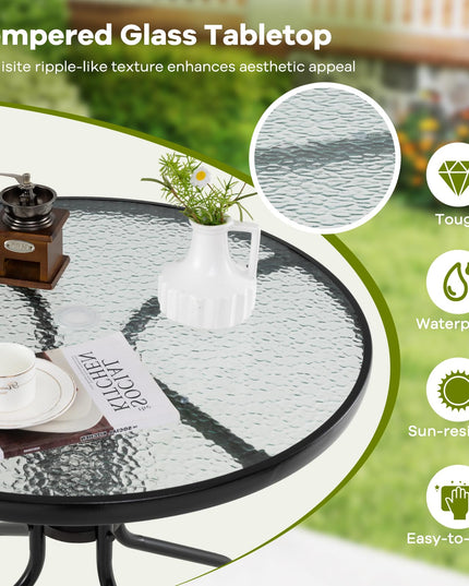 Giantex 31.5" Patio Round Dining Table with Tempered Glass Tabletop & 2" Umbrella Hole