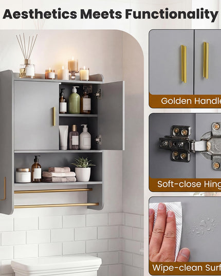 Giantex Bathroom Wall Mounted Medicine Cabinet w/Towel Bars & Toilet Paper Holder