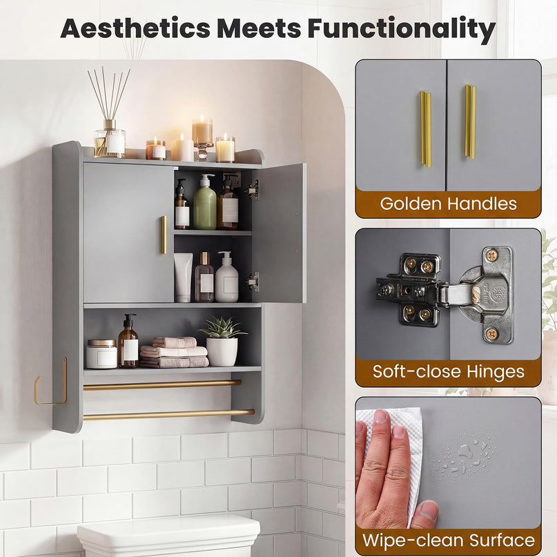 Giantex Bathroom Wall Mounted Medicine Cabinet w/Towel Bars & Toilet Paper Holder