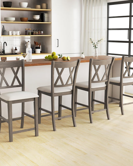 Giantex Wood Bar Stools Set of 2/4, 24" Counter Height Bar Stools w/Cross Back & Linen Fabric Upholstered Seat