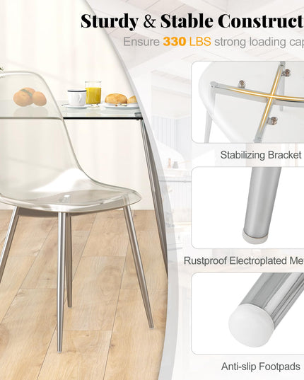 Giantex Clear Dining Chairs Set of 4, Kitchen Chairs w/Transparent Seat & Curved Back