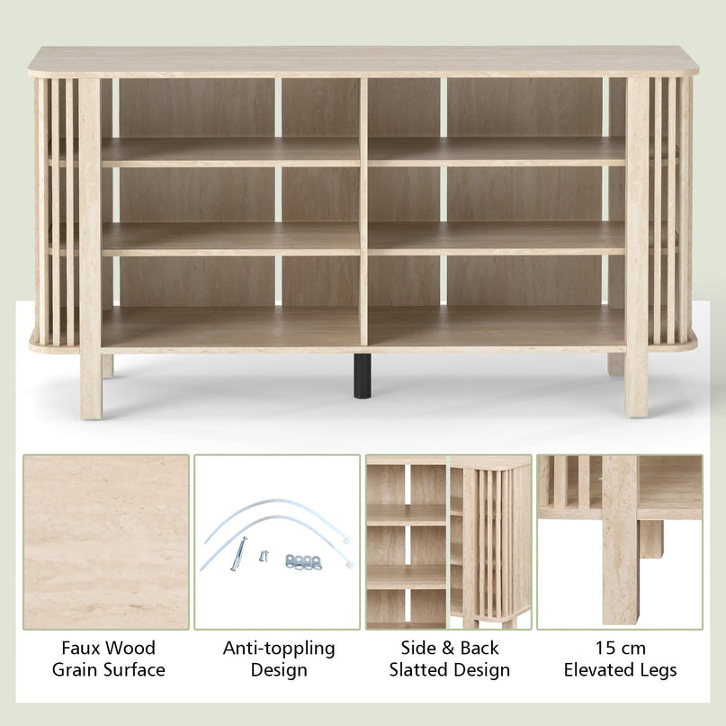 Meuble TV Giantex de 150 cm pour téléviseurs jusqu'à 55 pouces avec étagères réglables et décoration à lattes unique