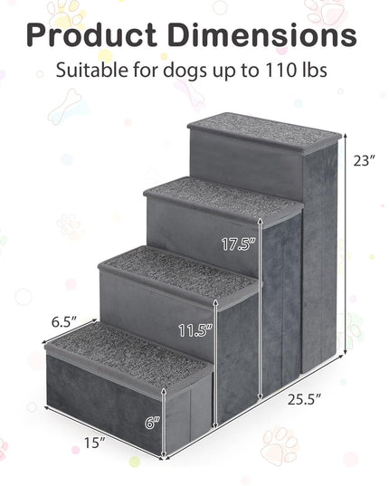 Giantex Dog Stairs with Storage - 23" H Folding 4-Step Pet Stairs