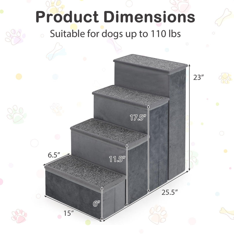 Giantex Dog Stairs with Storage - 23" H Folding 4-Step Pet Stairs