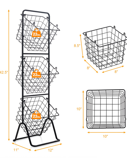 Giantex 3-Tier Wire Basket Stand