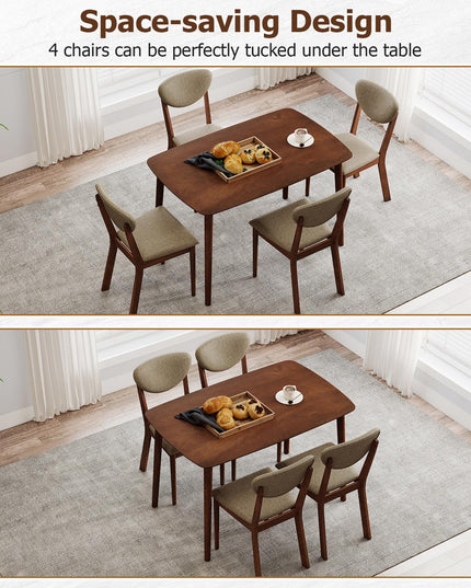 GIANTEX 5-Piece Dining Set for 4 with Rectangular Table & Fabric Chairs for Living Room