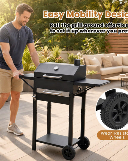 Giantex Charcoal Grill with 2 Side Tables for Backyard Picnic Party Camping