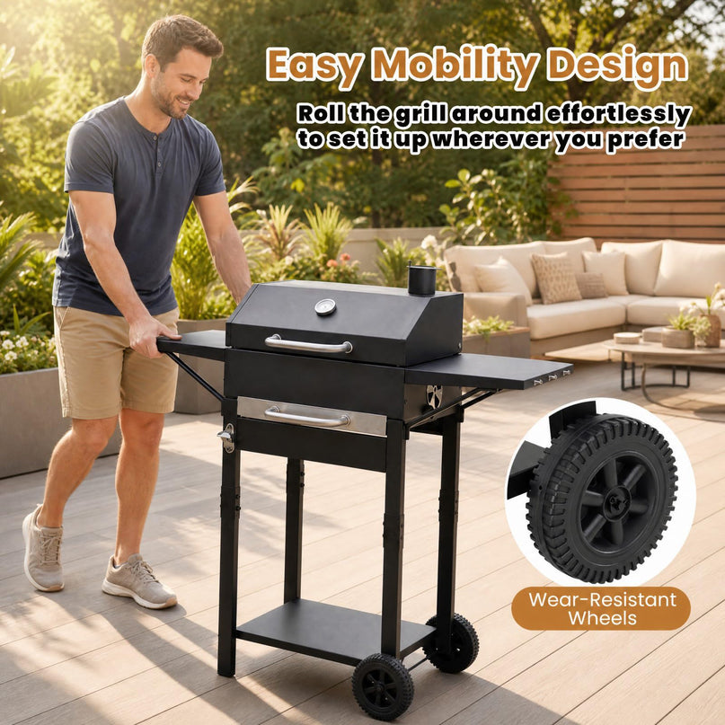 Giantex Charcoal Grill with 2 Side Tables for Backyard Picnic Party Camping