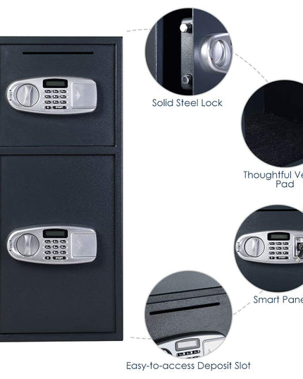 Safe Box Security Lock Box with Double Door and Keys, Gun Cash Valuable Storage