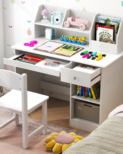 Giantex Kids Study Desk, Children Wooden Writing Table with Hutch