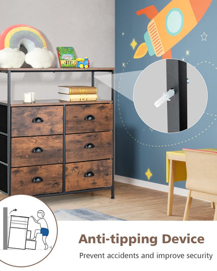 Giantex Fabric Dresser for Bedroom - Wide Storage Tower Chest of 6 Drawers