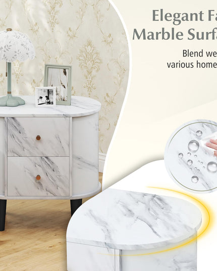 Giantex 2-Drawer Modern Faux Marble Bedside Table with Storage for Small Space