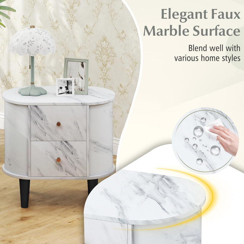 Giantex 2-Drawer Modern Faux Marble Bedside Table with Storage for Small Space
