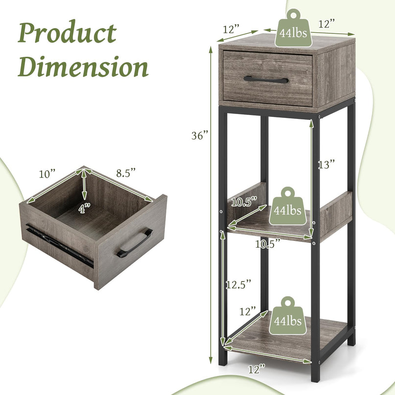 Giantex 3 Tier Tall Plant Stand Indoor, 36 Inch Corner Plant Holder with Drawer & Metal Frame