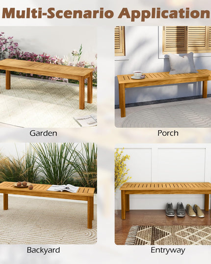 Giantex Acacia Wood Outdoor Bench with Slatted Seat and Solid Wood Legs