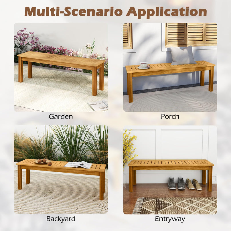 Giantex Acacia Wood Outdoor Bench with Slatted Seat and Solid Wood Legs
