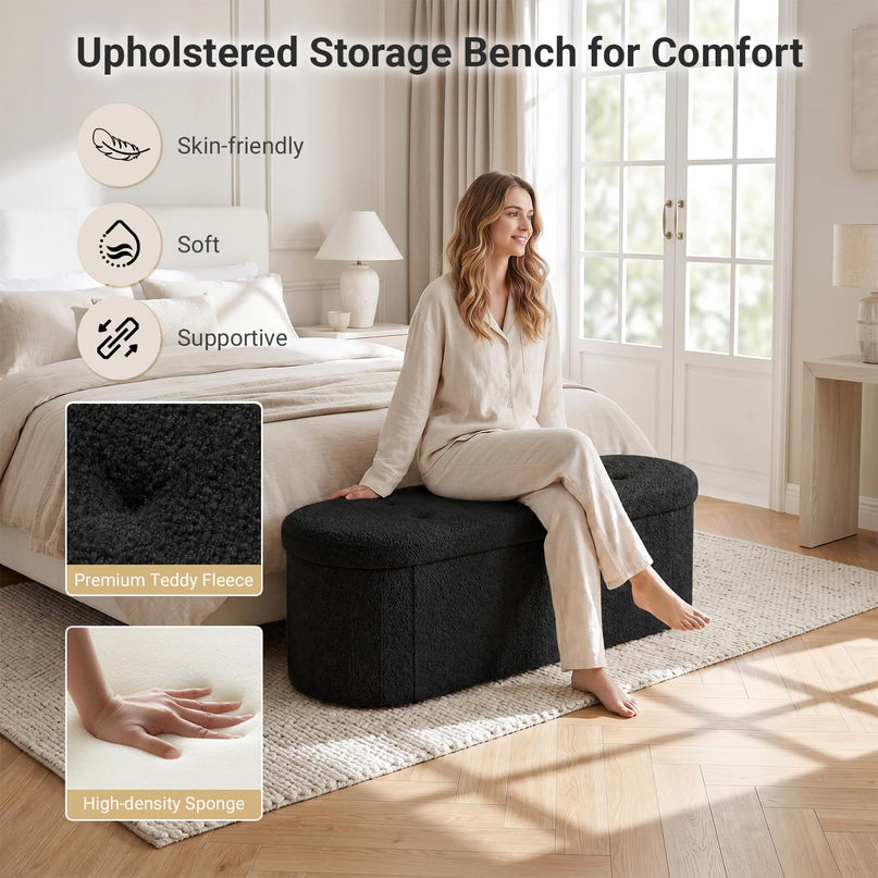 GIANTEX 43" Oval Storage Ottoman Bench with Dividers