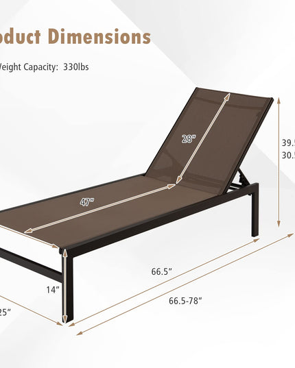 Giantex Patio Chaise Lounge Chair, Outdoor Sunbathing Chair Lawn Reclining Lounger with 6 Adjustable Position
