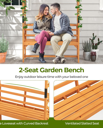 Giantex Garden Arch Trellis with Bench - 63''W x 79''H Wooden Arbor with 2-Person Outdoor Bench