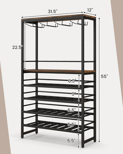 Floor Wine Rack w/ 4-Tier Wine Storage & 4 Rows of Stemware Racks