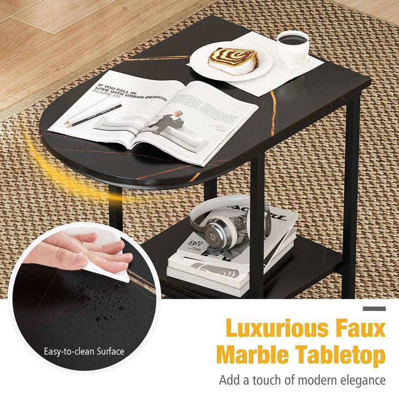Giantex C Shaped End Table with Faux Marble Tabletop & Storage Shelf