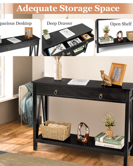 Console Table Entryway Sofa Side Table with 2 Drawers & Open Shelf