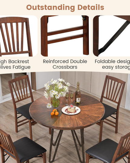 Giantex Folding Dining Chairs Set of 2, Foldable Wood Kitchen Chairs with Padded Seat