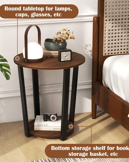Giantex Round End Table Set of 1/2, 2-Tier Side Sofa Table with Open Storage Shelf and Metal Frame