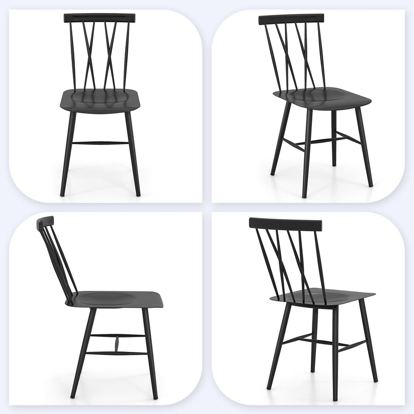 Giantex Metal Dining Chairs Set, Farmhouse Kitchen Chairs w/High Cross Backrest & Curved Seat