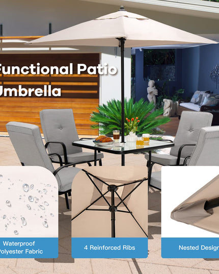 Giantex 6 Piece Outdoor Table and Chairs Set, Patio Dining Set with Umbrella