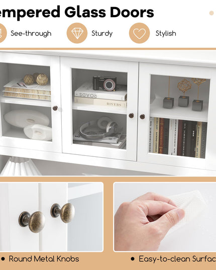 Giantex Pantry Cabinet, 77” Tall Buffet Cabinet with Hutch, LED Lights & Charging Station