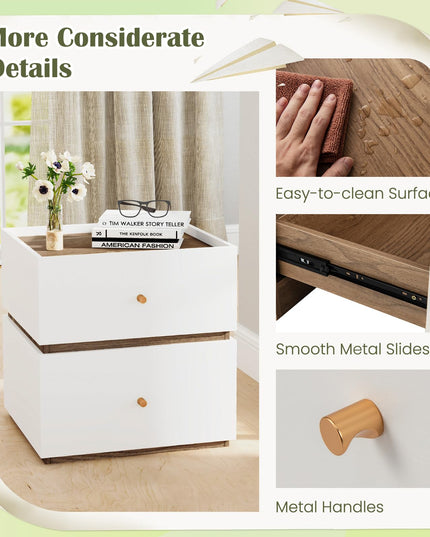 Giantex Modern Nightstand with 2 Storage Drawers, Wooden Night Stand with Raised Edge