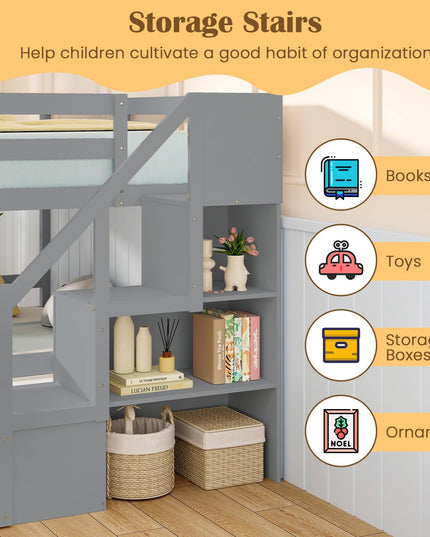 Giantex Twin Over Twin Bunk Bed with Stairs