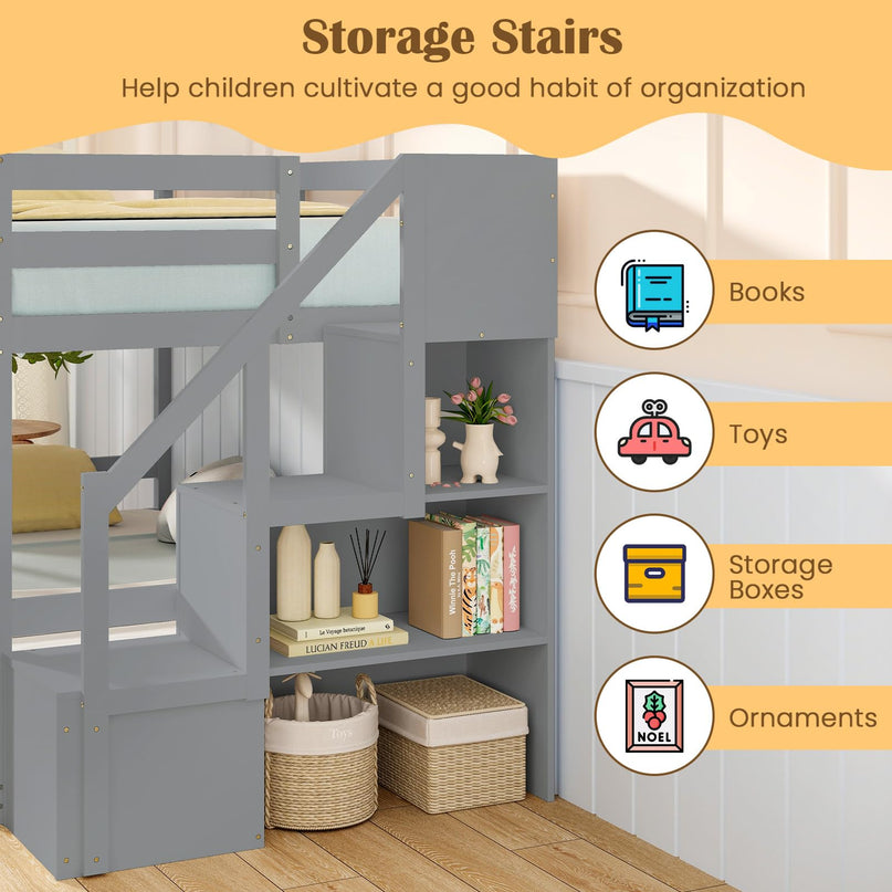 Giantex Twin Over Twin Bunk Bed with Stairs